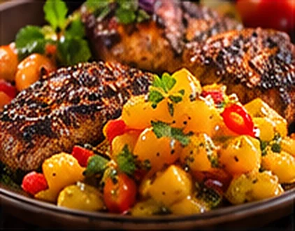 Pollo jerk con salsa de mango